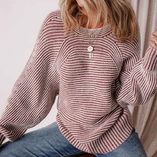 トップス IggyNYC DrawnCable Knit JacquardSweater Iggy NYC Drawn Cable Knit Jacquard Sweater (Navy) – August